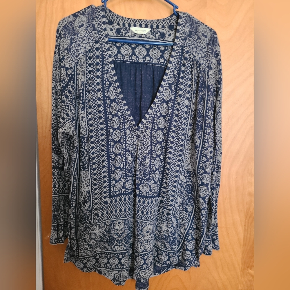 Lucky Brand Womens Navy Blue Print Top